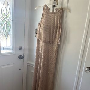 Art Deco Beaded Blouson Dress With Halter Neckline In Champagne Gold Regular 0